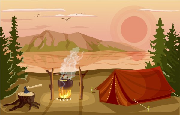 Костер палатка туризм иллюстрация