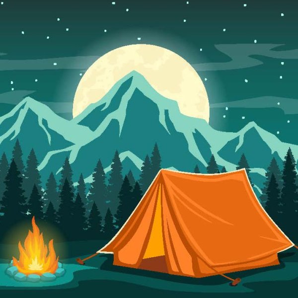 Нарисовать палатку с горами