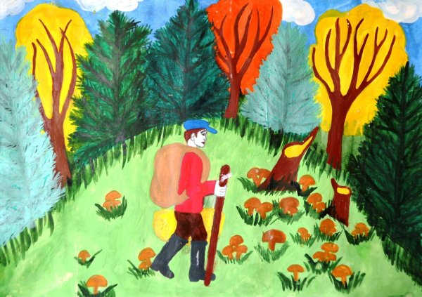 Рисование в лес за грибами