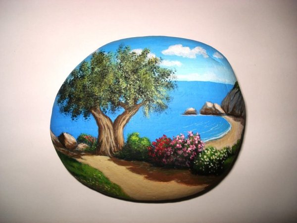 Пейзажи на камнях акриловыми красками