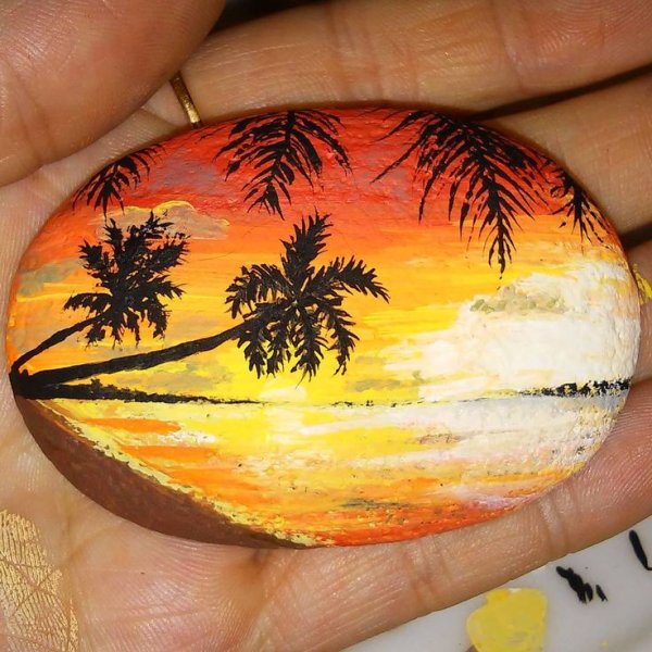 Роспись камней пейзажи