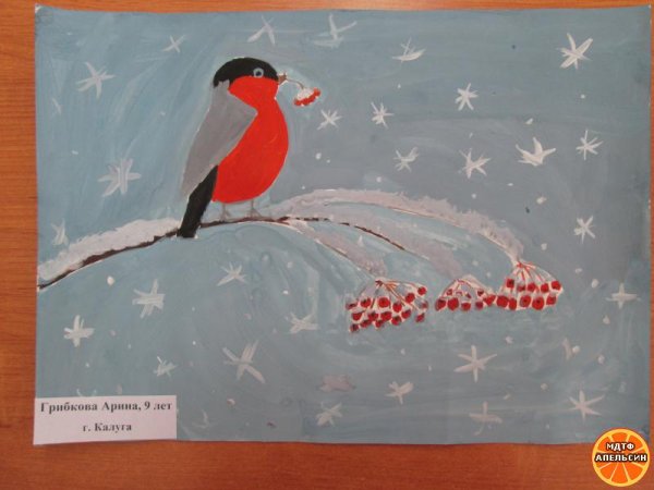 Снегирь гуашью