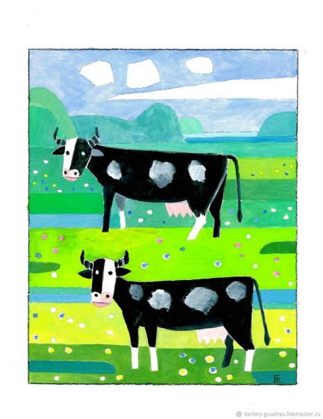 Корова гуашью живопись