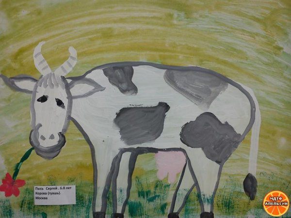 Корова рисунок гуашью