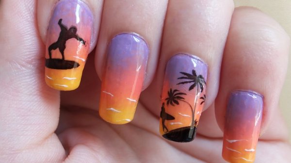Маникюр закат на ногтях
