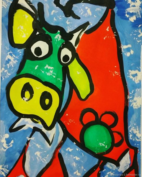 Корова гуашью живопись