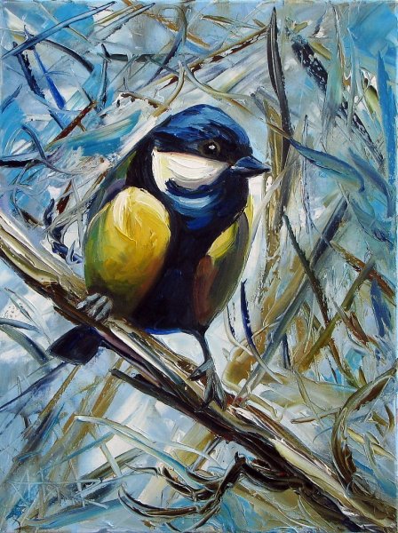 Синичка масляной пастелью