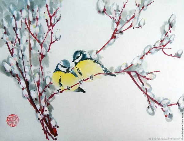 Синица на вербе