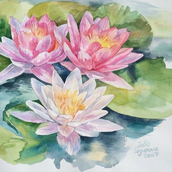 Кувшинка Лотос акварель
