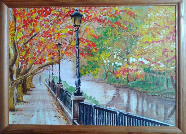 Осенняя аллея гуашью