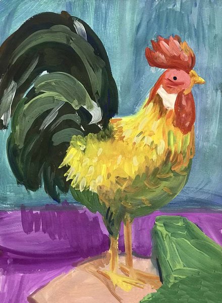 Петушок гуашью