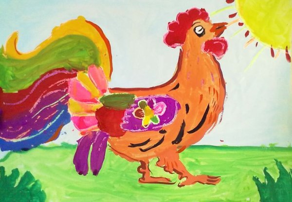 Рисование петушок с семьей