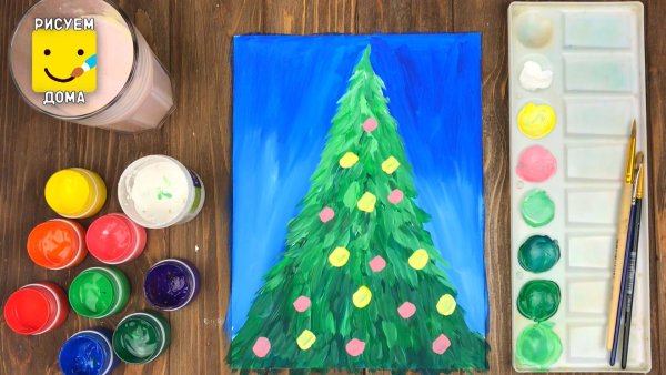 Новогодняя елка гуашью для детей