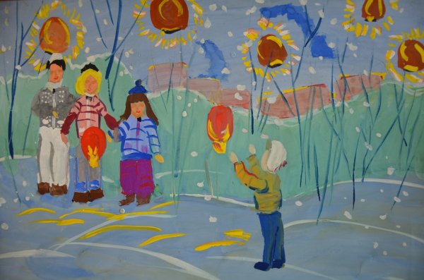 Рисунок моя семья гуашью