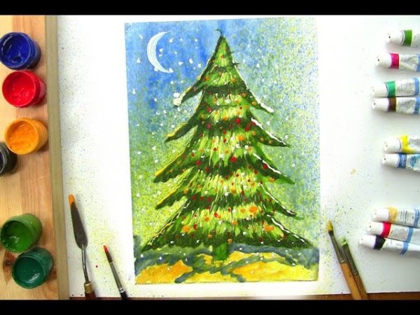 Новогодняя елка гуашью мастер класс