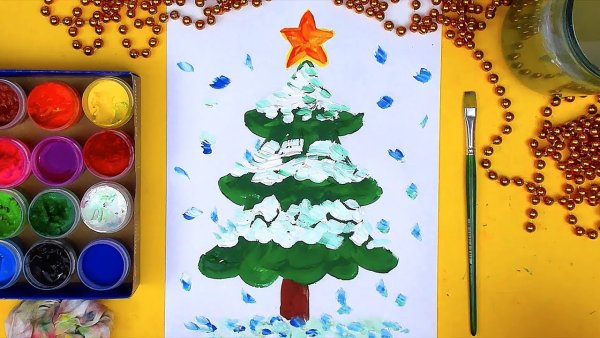 Елочка красками для малышей