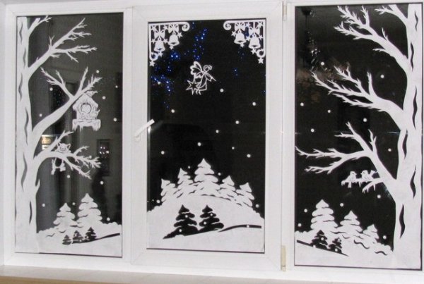 Окна белой гуашью на новый год