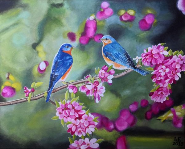 Птицы на ветке живопись