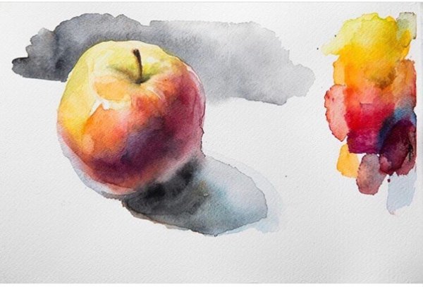 Яблоко акварелью лессировка