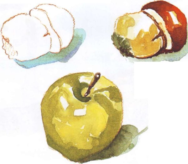 Яблоко акварелью лессировка