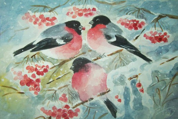 Правополушарное рисование Снегири