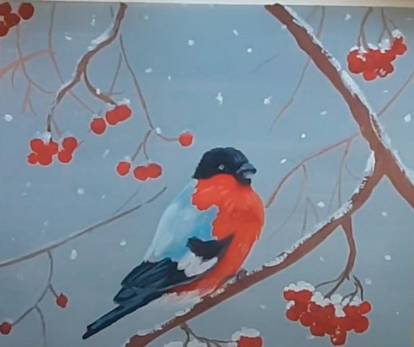 Снегирь красками