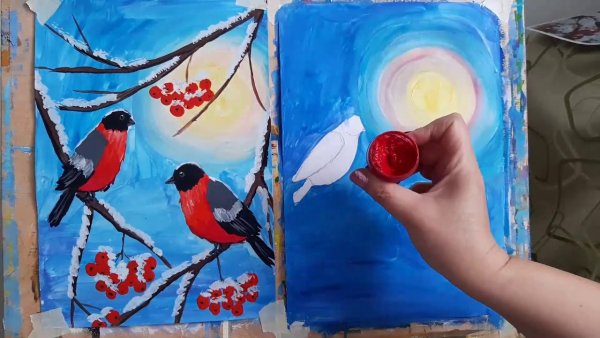 Снегирь гуашью