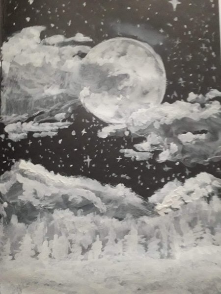 Пейзаж черно белый гуашью