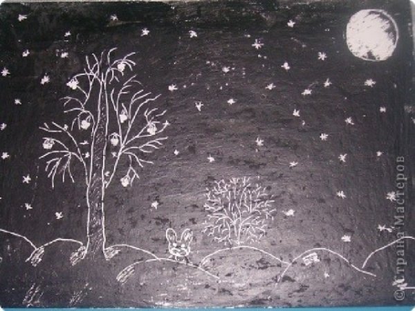 Зима в технике граттаж