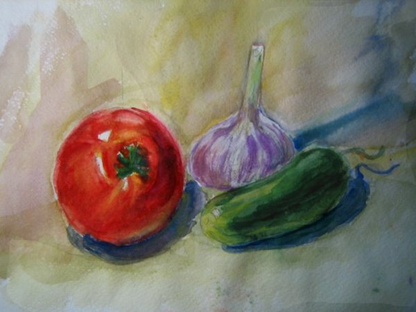 Этюды овощей гуашью