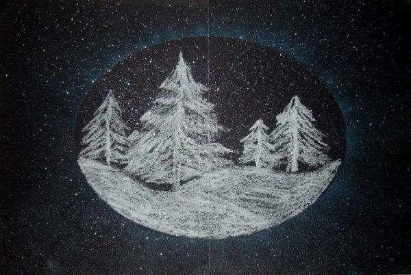Рисование на темном фоне зима