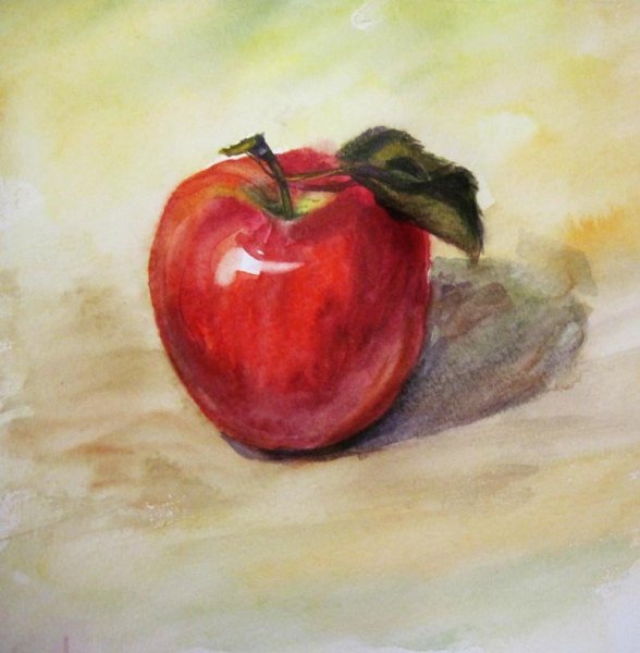 Яблоко акварелью лессировка