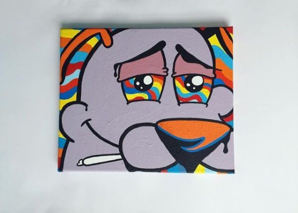 Рисунок акварелью на маленьком холсте