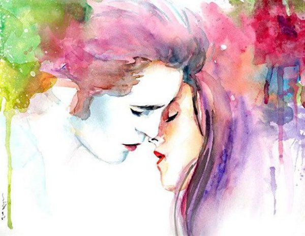 Влюбленные акварель
