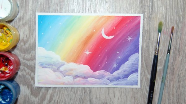 Как рисовать радугу гуашью
