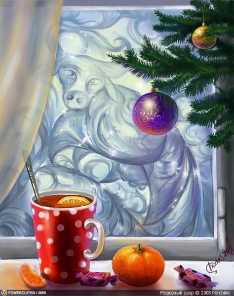 Пейзаж новогодний натюрморт