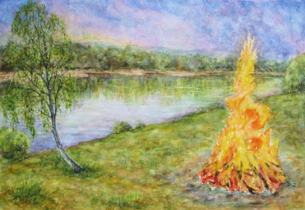 Костер гуашью