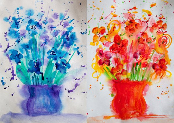 Ваза с цветами гуашью для детей