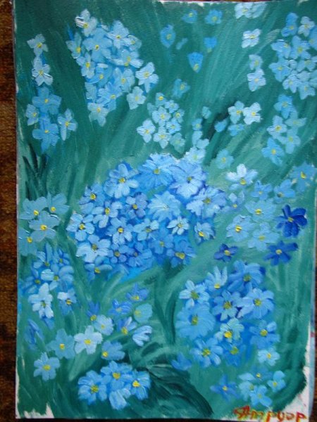 Рисование незабудки гуашью