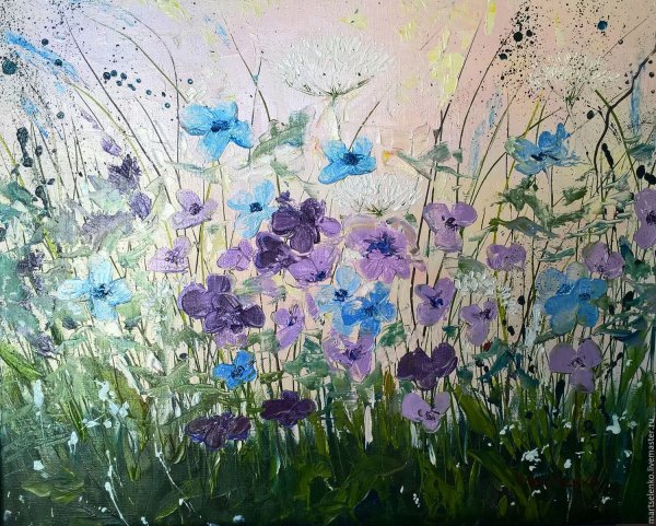 Поляна цветов гуашью