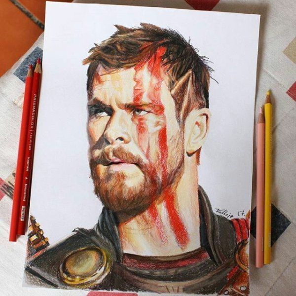 Арт Мстители карандашами цветными