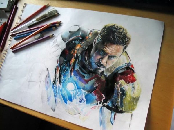 Тони Старк акварель