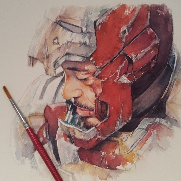 Тони Старк Железный человек акварель
