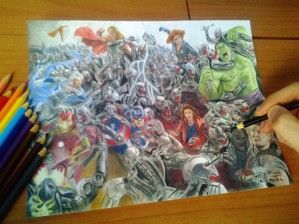 Комиксы цветными карандашами