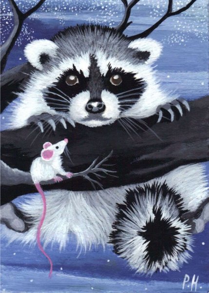 Енот акриловая живопись