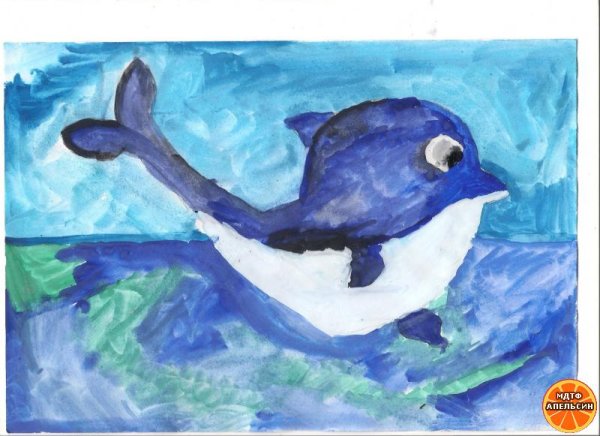 Картина дельфина гуашью