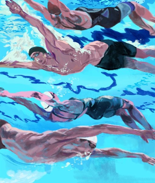 Плавает в бассейне арт