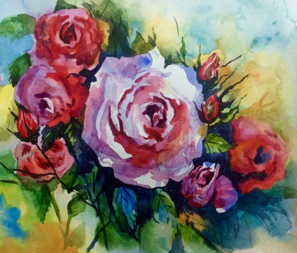 Розы гуашью