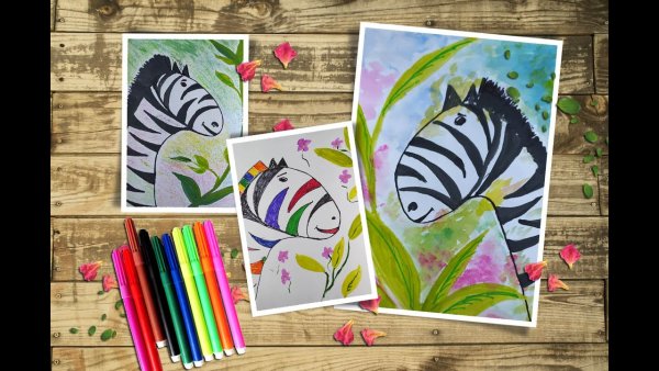 Рисование гуашью Зебра