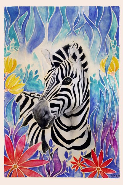 Зебра гуашью